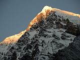 
First Rays Of Sunrise On Tsaurabong Peak Close Up Just After Leaving Italy Base Camp Towards Darbang Around Dhaulagiri
